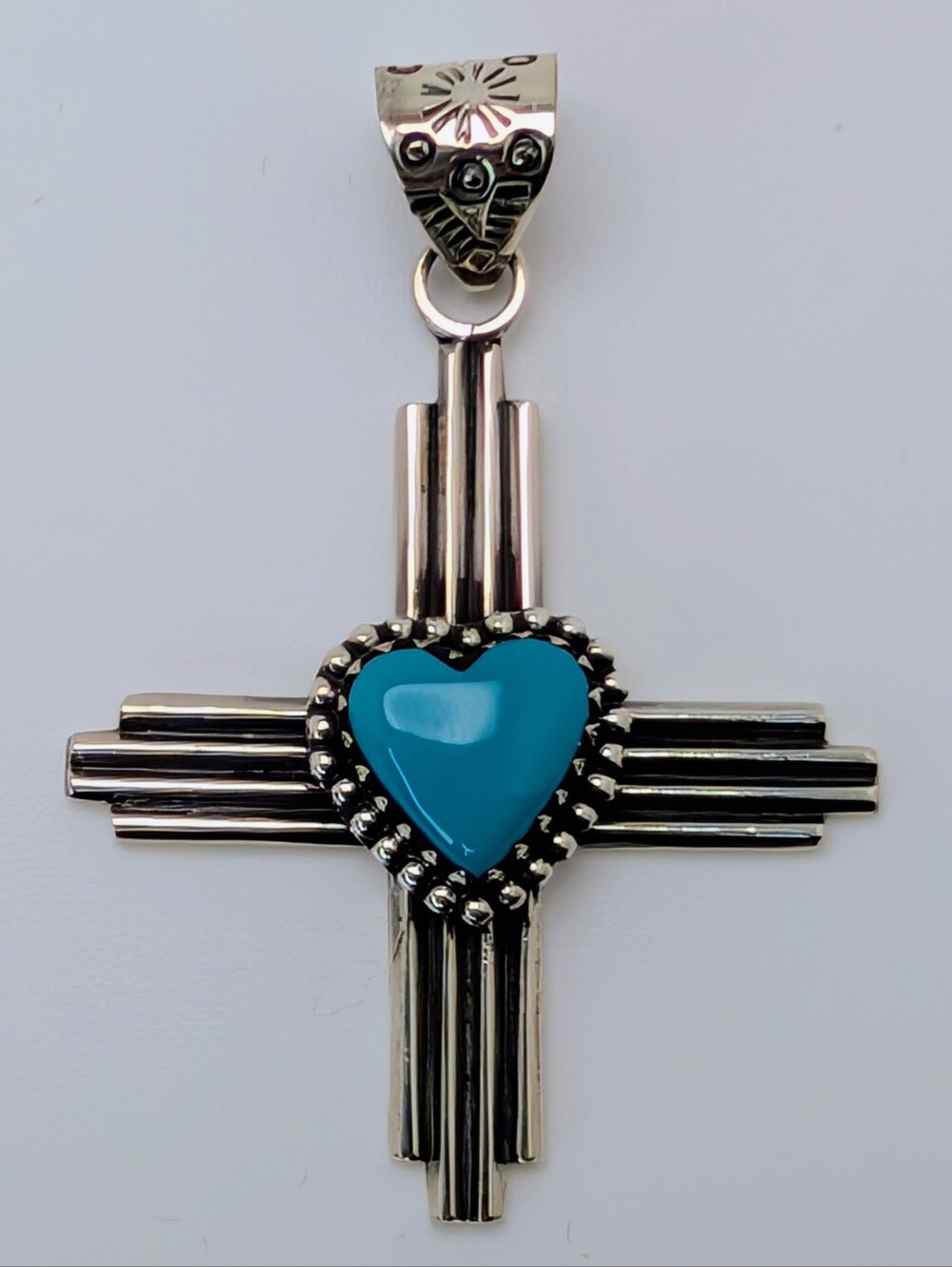 Kingman Turquoise Heart Zia Pendant S925 Sterling Silver